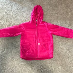 Pink Carhartt coat one small bleach spot on hood as shown in pic.